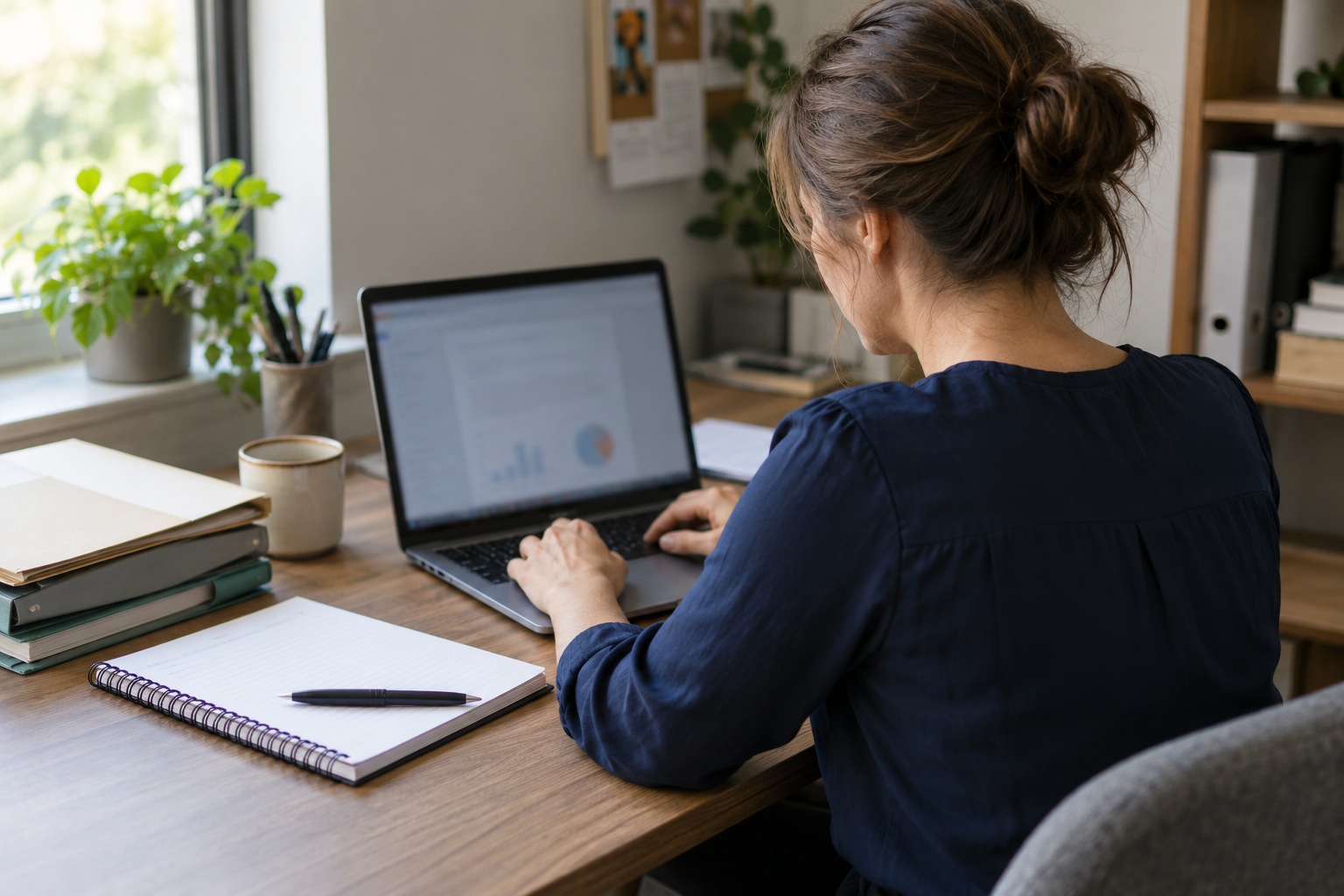 An organized workspace for preparing written reports